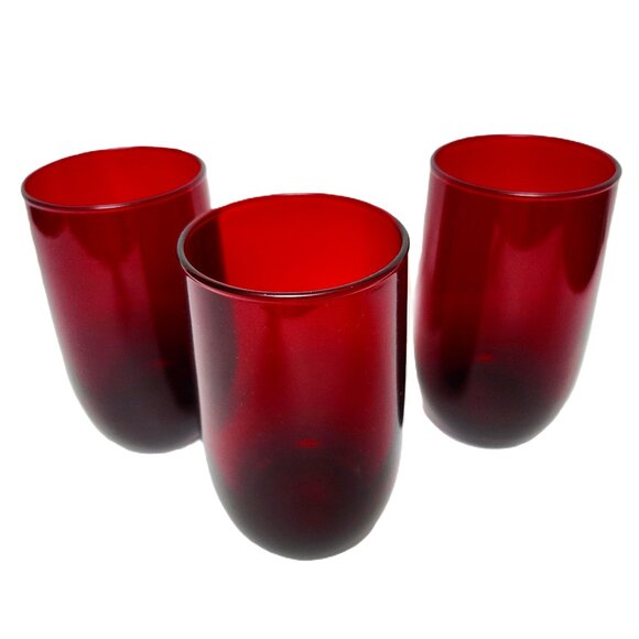 Anchor Hocking Other - Vintage Art Deco Roly Poly Roy Royal Ruby 3 Set 11oz Tumbler by Anchor Hocking